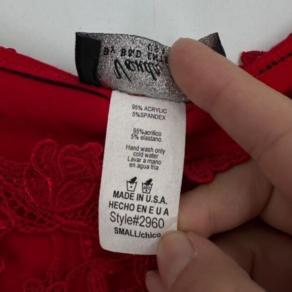 Vintage 90s Vonda D's Women's Embroidered Lace Overlay Fringe Crop Top Red Small - Picture 4 of 10